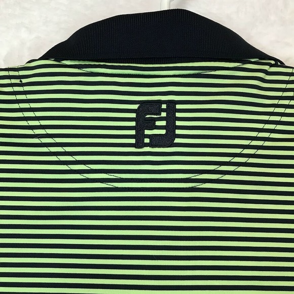 FootJoy Mens Large Golf Polo Shirt Green Navy Striped Foxtail Golf Club Logo - Picture 4 of 10